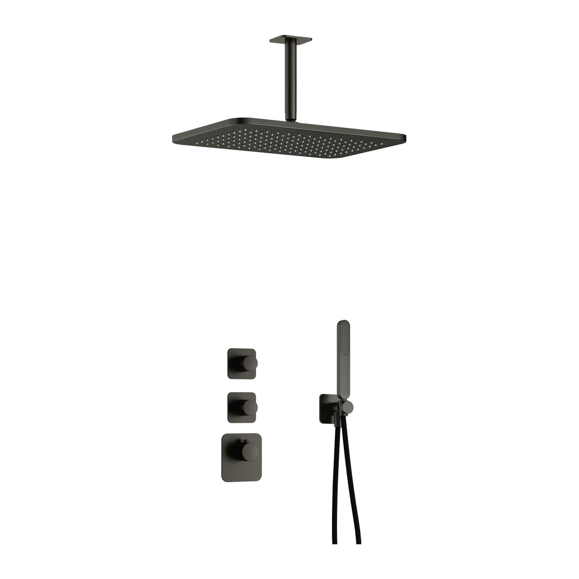 Hotbath Gal IBS40 inbouw regendoucheset High Flow thermostatisch met 2 stopkranen Geborsteld gunmetal PVD Plafondbuis + hoofddouche 27x40 cm (GL106) productfoto