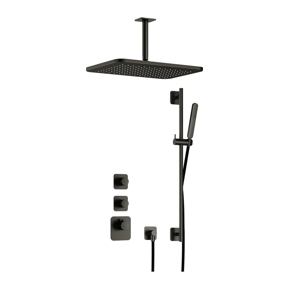 Hotbath Gal IBS40 inbouw regendoucheset High Flow thermostatisch met 2 stopkranen Geborsteld gunmetal PVD Plafondbuis + hoofddouche 27x40 cm (GL106) + glijstang productfoto