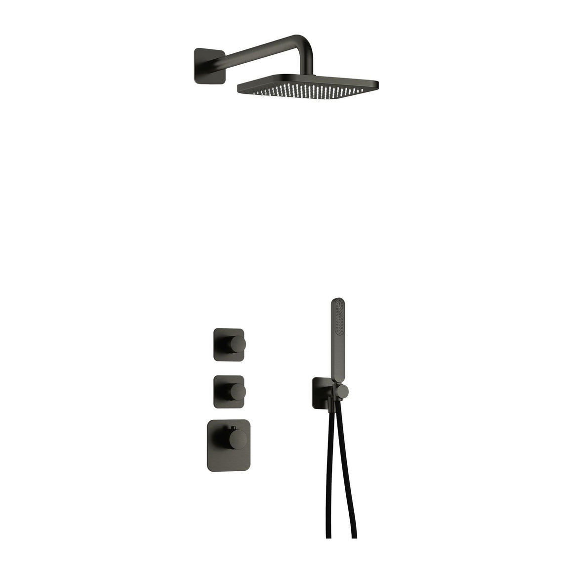 Hotbath Gal IBS40 inbouw regendoucheset High Flow thermostatisch met 2 stopkranen Geborsteld gunmetal PVD Wandarm + hoofddouche 22 cm (GL100) productfoto