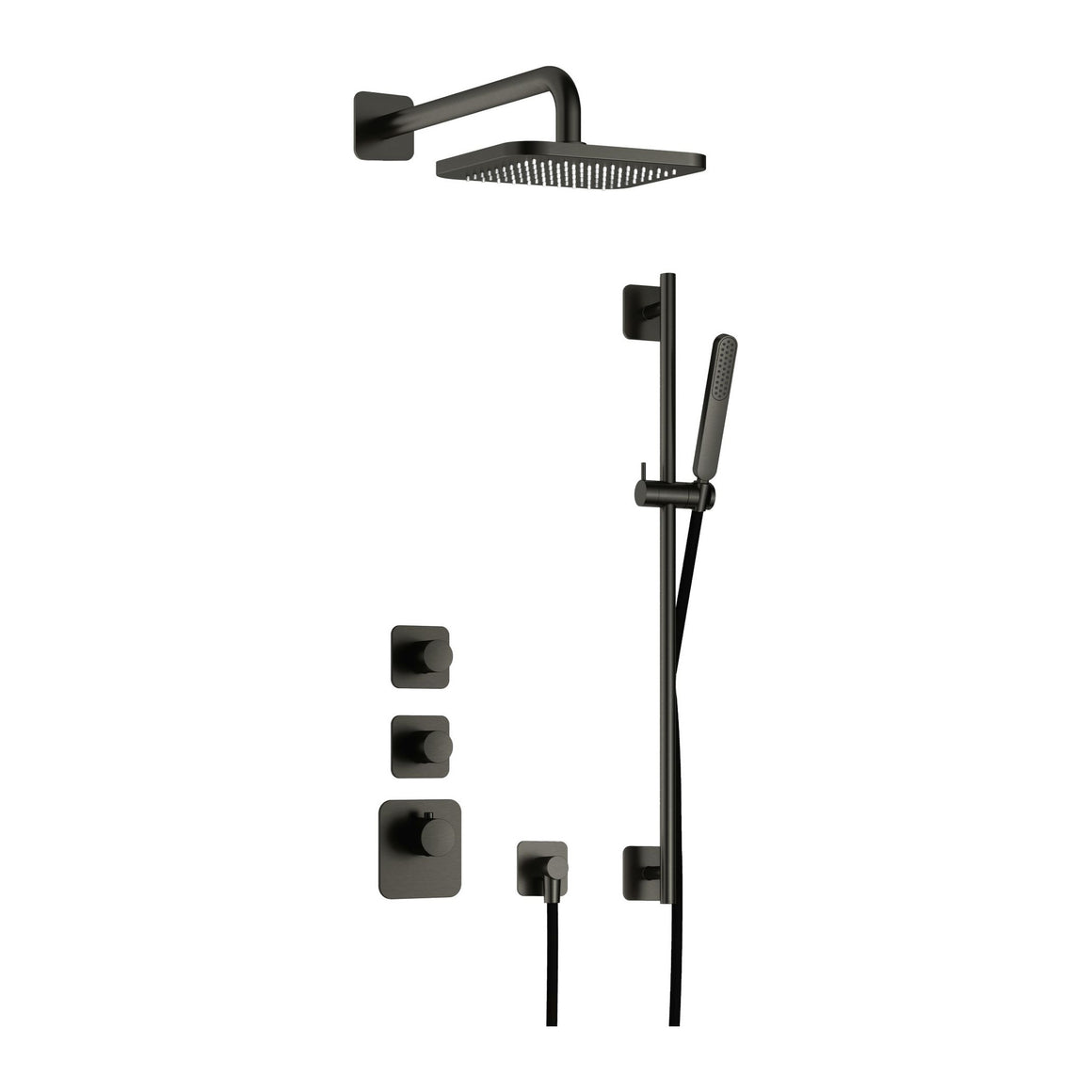 Hotbath Gal IBS40 inbouw regendoucheset High Flow thermostatisch met 2 stopkranen Geborsteld gunmetal PVD Wandarm + hoofddouche 22 cm (GL100) + glijstang productfoto