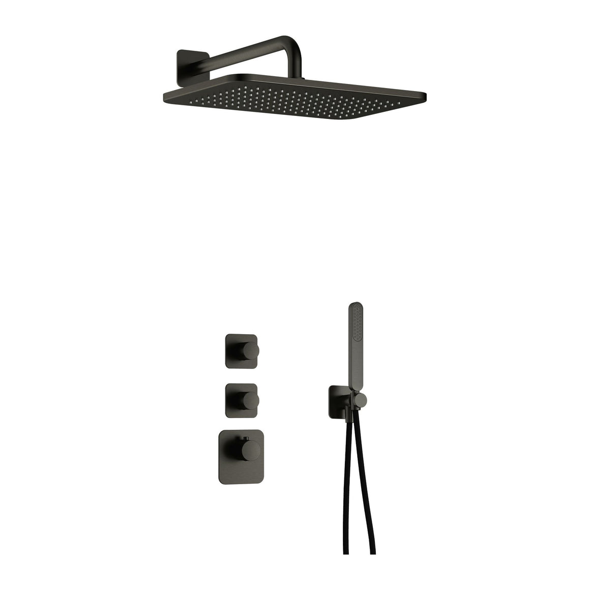 Hotbath Gal IBS40 inbouw regendoucheset High Flow thermostatisch met 2 stopkranen Geborsteld gunmetal PVD Wandarm + hoofddouche 27x40 cm (GL106) productfoto