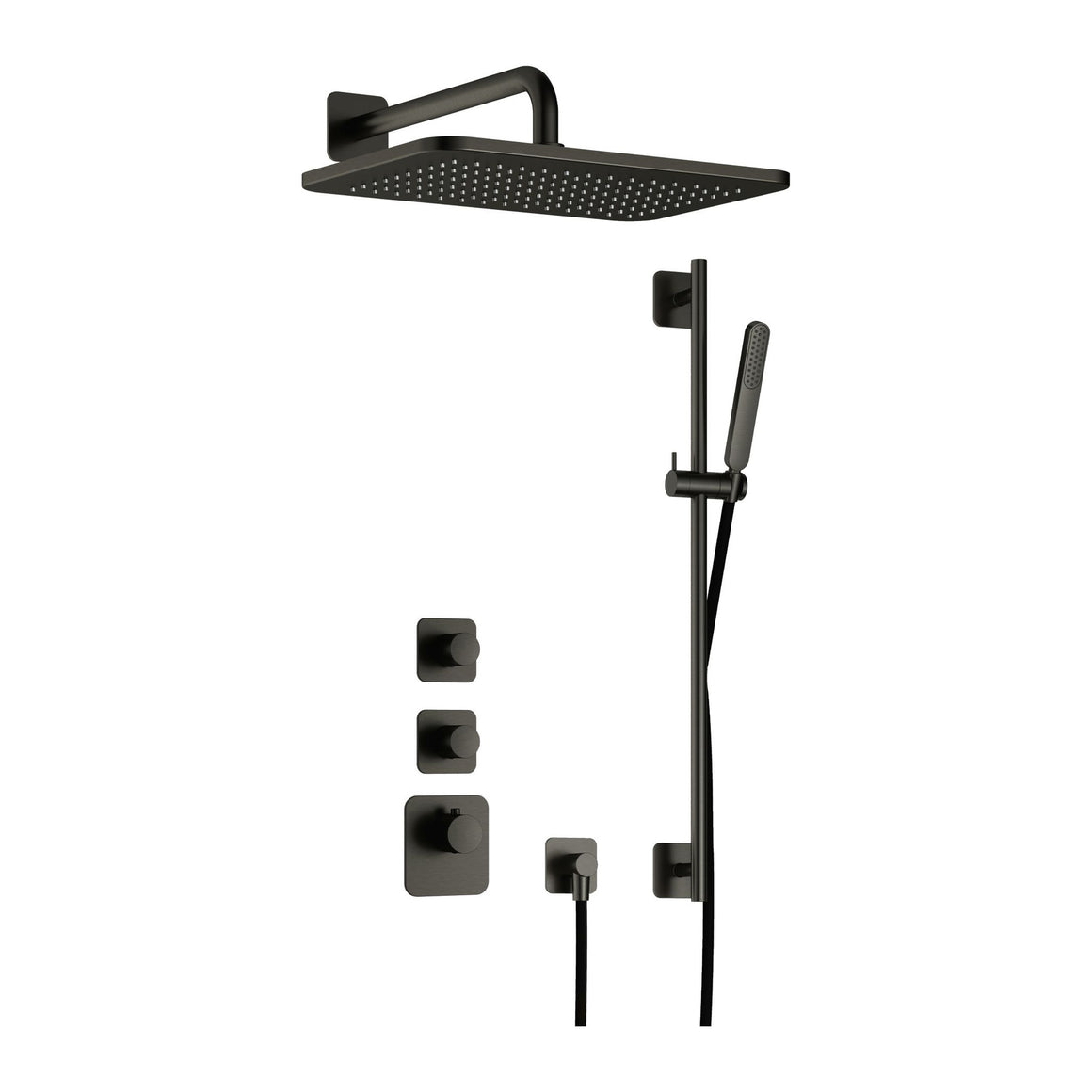 Hotbath Gal IBS40 inbouw regendoucheset High Flow thermostatisch met 2 stopkranen Geborsteld gunmetal PVD Wandarm + hoofddouche 27x40 cm (GL106) + glijstang productfoto