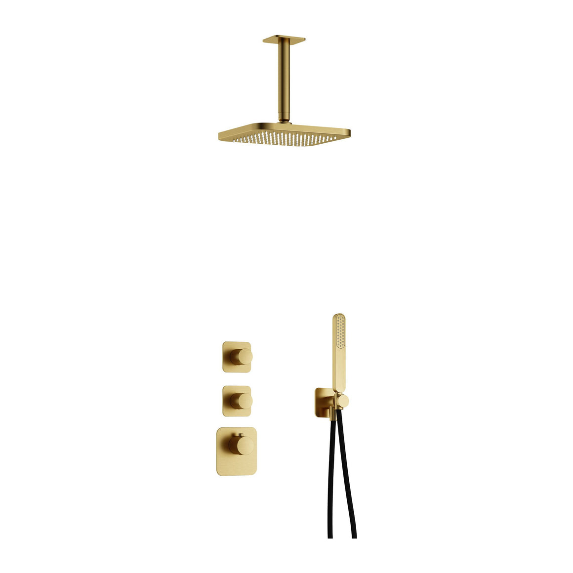 Hotbath Gal IBS40 inbouw regendoucheset High Flow thermostatisch met 2 stopkranen Geborsteld messing PVD Plafondbuis + hoofddouche 22 cm (GL100) productfoto