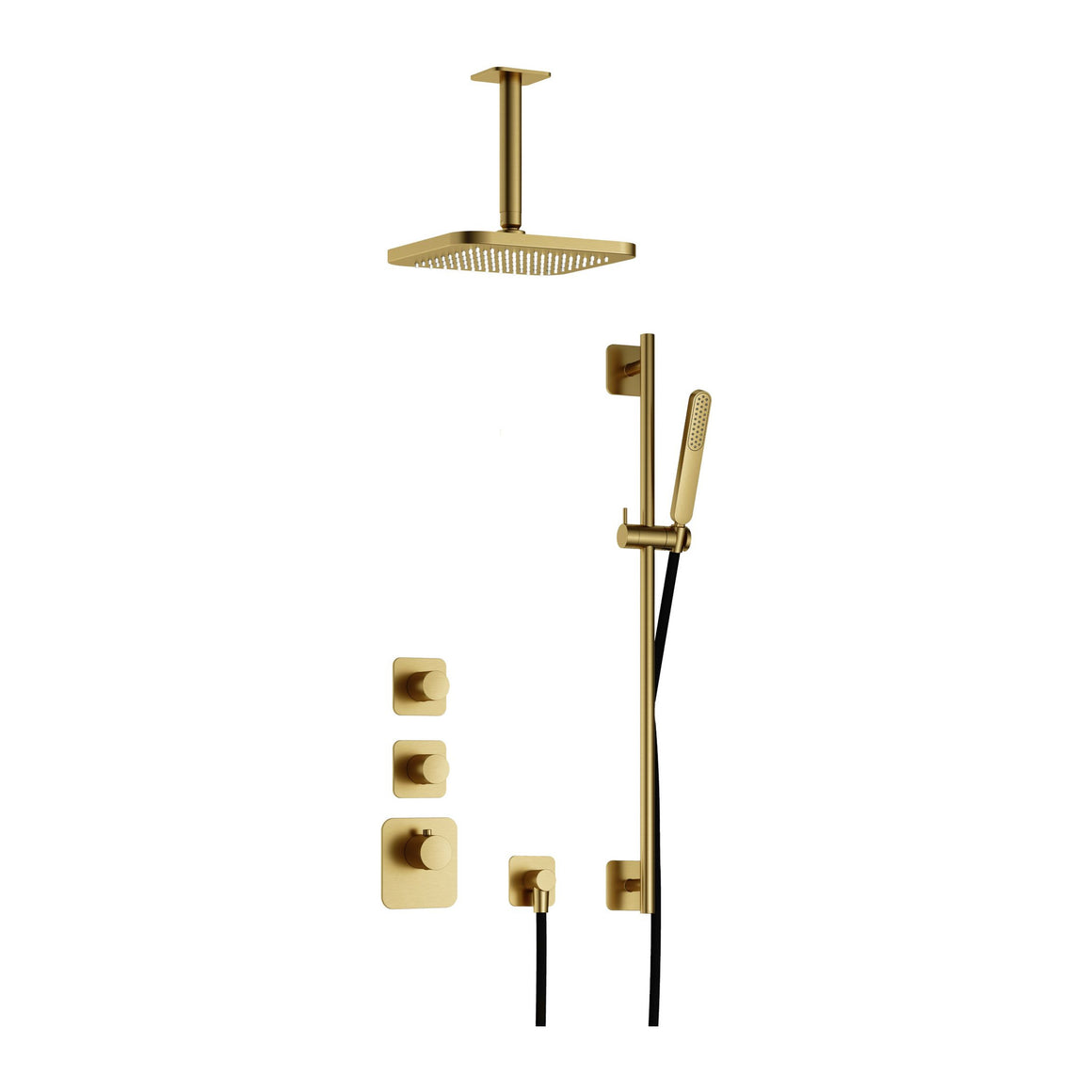 Hotbath Gal IBS40 inbouw regendoucheset High Flow thermostatisch met 2 stopkranen Geborsteld messing PVD Plafondbuis + hoofddouche 22 cm (GL100) + glijstang productfoto