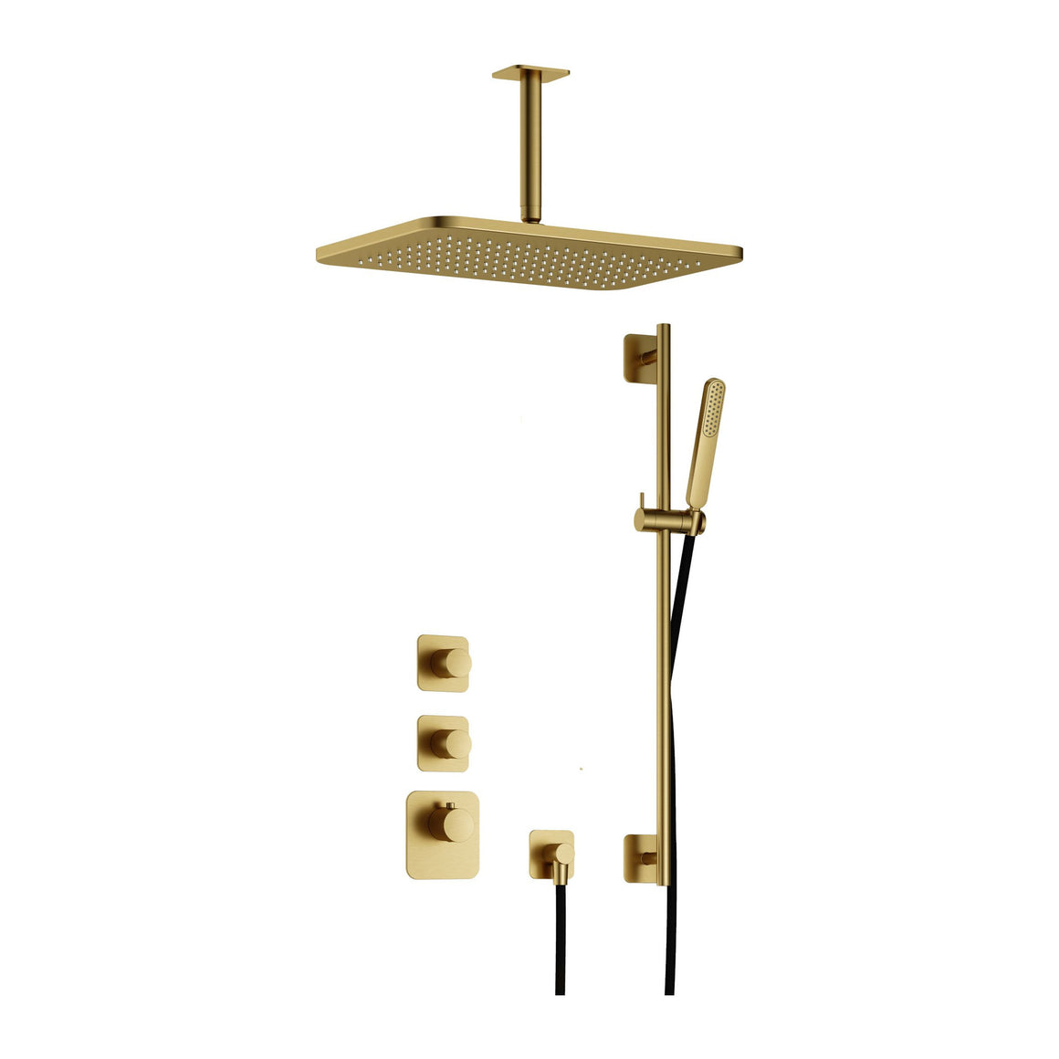 Hotbath Gal IBS40 inbouw regendoucheset High Flow thermostatisch met 2 stopkranen Geborsteld messing PVD Plafondbuis + hoofddouche 27x40 cm (GL106) + glijstang productfoto