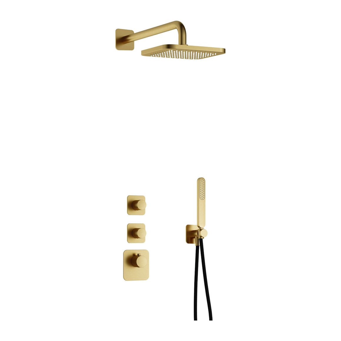 Hotbath Gal IBS40 inbouw regendoucheset High Flow thermostatisch met 2 stopkranen Geborsteld messing PVD Wandarm + hoofddouche 22 cm (GL100) productfoto