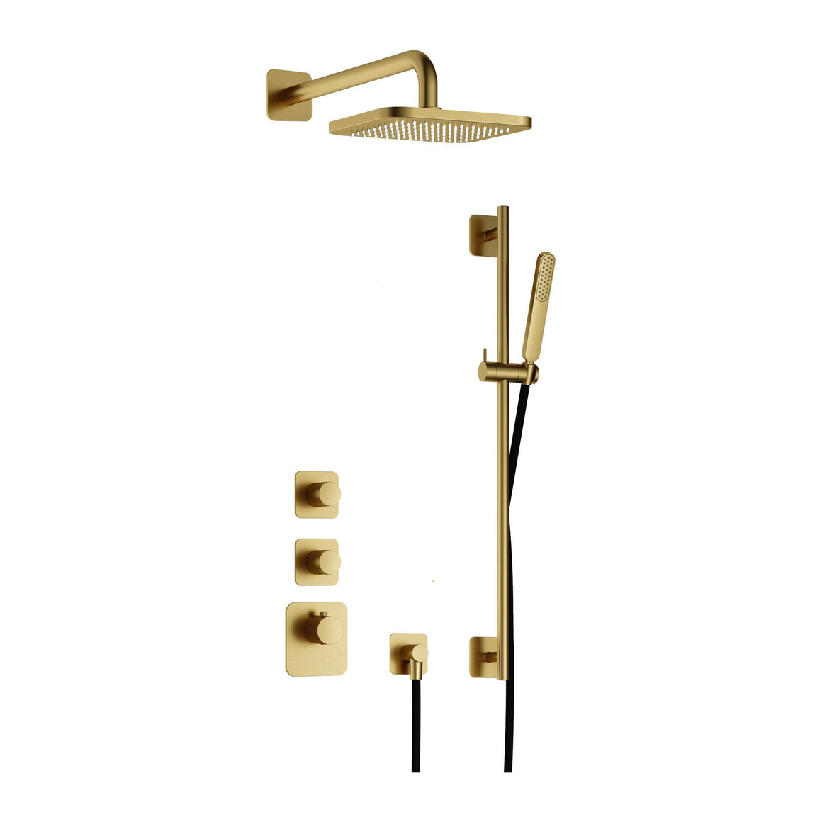 Hotbath Gal IBS40 inbouw regendoucheset High Flow thermostatisch met 2 stopkranen Geborsteld messing PVD Wandarm + hoofddouche 22 cm (GL100) + glijstang productfoto