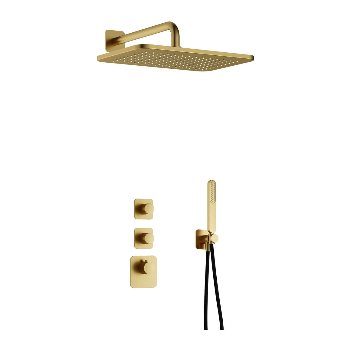 Hotbath Gal IBS40 inbouw regendoucheset High Flow thermostatisch met 2 stopkranen Geborsteld messing PVD Wandarm + hoofddouche 27x40 cm (GL106) productfoto