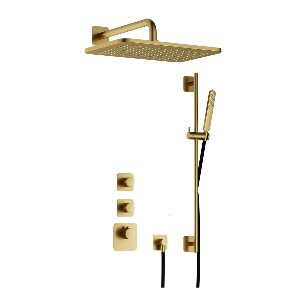 Hotbath Gal IBS40 inbouw regendoucheset High Flow thermostatisch met 2 stopkranen Geborsteld messing PVD Wandarm + hoofddouche 27x40 cm (GL106) + glijstang productfoto
