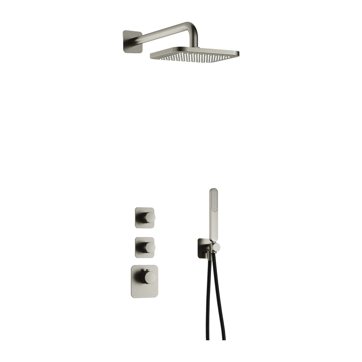 Hotbath Gal IBS40 inbouw regendoucheset High Flow thermostatisch met 2 stopkranen Geborsteld nikkel Wandarm + hoofddouche 22 cm (GL100) productfoto