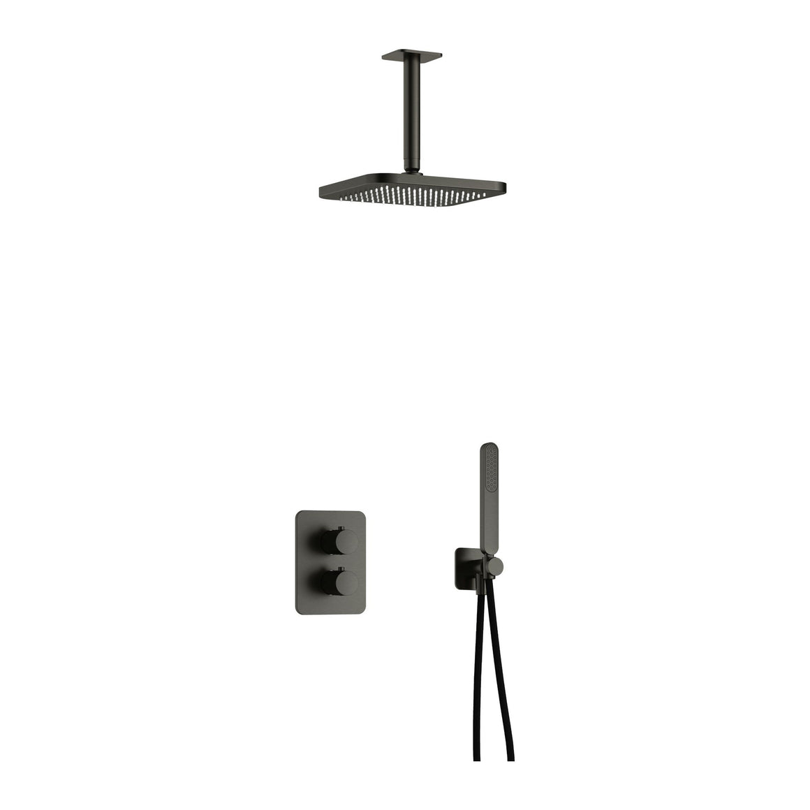 Hotbath Gal IBS40A inbouw regendoucheset thermostatisch met 2-weg stop-omstel Geborsteld gunmetal PVD Plafondbuis + hoofddouche 22 cm (GL100) productfoto