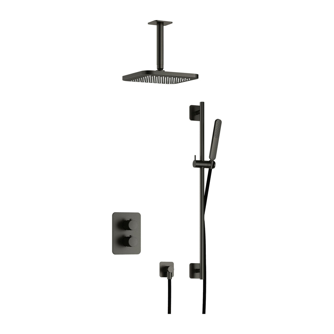 Hotbath Gal IBS40A inbouw regendoucheset thermostatisch met 2-weg stop-omstel Geborsteld gunmetal PVD Plafondbuis + hoofddouche 22 cm (GL100) + glijstang productfoto