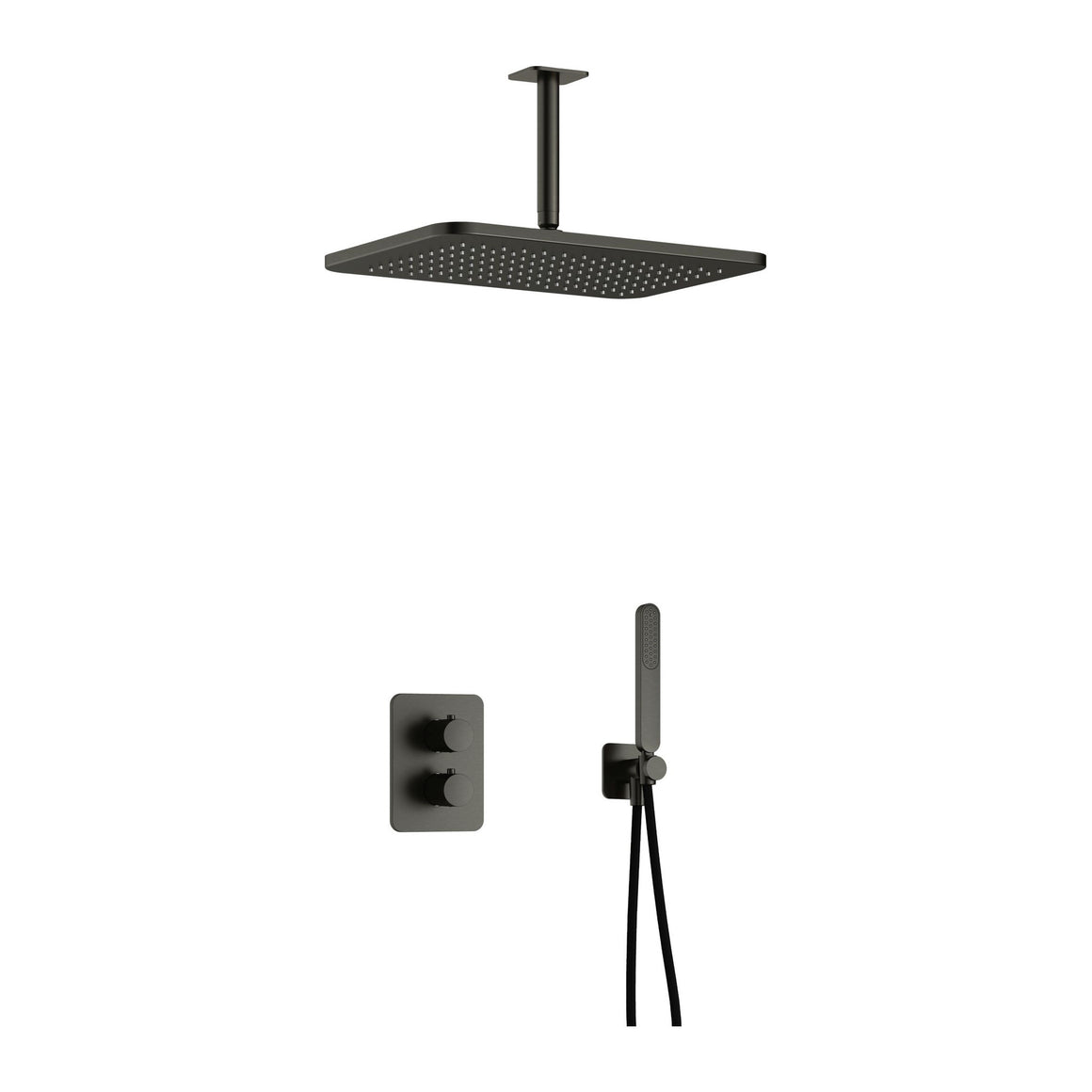 Hotbath Gal IBS40A inbouw regendoucheset thermostatisch met 2-weg stop-omstel Geborsteld gunmetal PVD Plafondbuis + hoofddouche 27x40 cm (GL106) productfoto