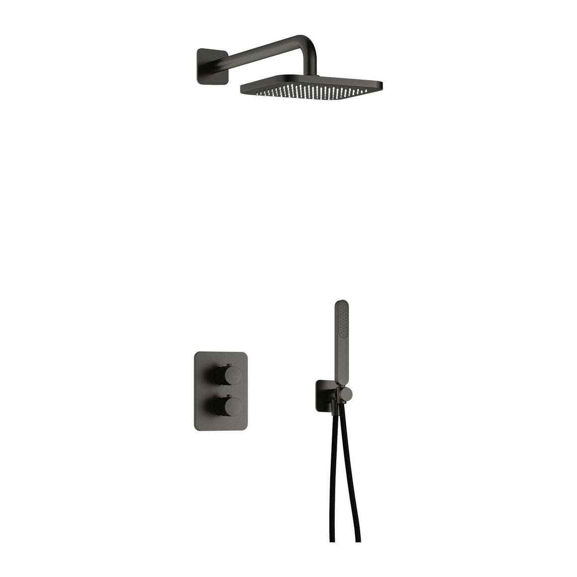 Hotbath Gal IBS40A inbouw regendoucheset thermostatisch met 2-weg stop-omstel Geborsteld gunmetal PVD Wandarm + hoofddouche 22 cm (GL100) productfoto