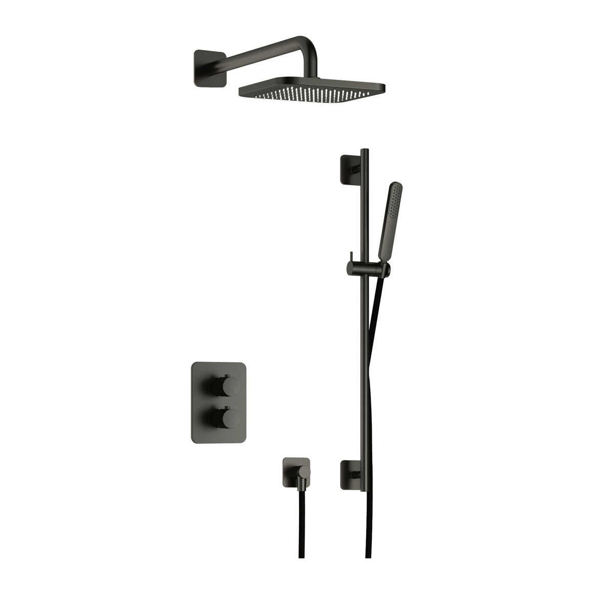 Hotbath Gal IBS40A inbouw regendoucheset thermostatisch met 2-weg stop-omstel Geborsteld gunmetal PVD Wandarm + hoofddouche 22 cm (GL100) + glijstang productfoto