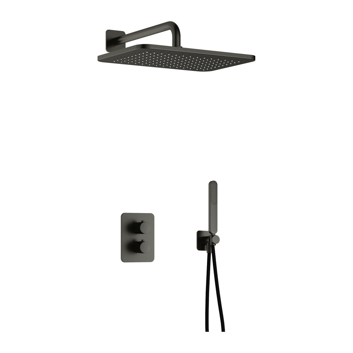 Hotbath Gal IBS40A inbouw regendoucheset thermostatisch met 2-weg stop-omstel Geborsteld gunmetal PVD Wandarm + hoofddouche 27x40 cm (GL106) productfoto