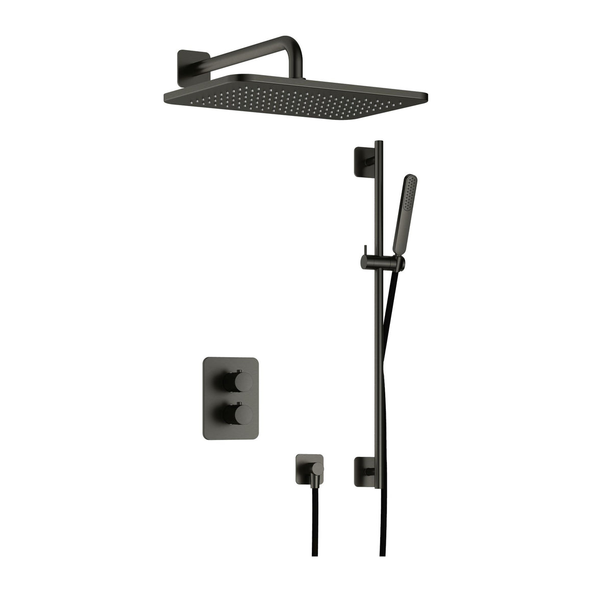 Hotbath Gal IBS40A inbouw regendoucheset thermostatisch met 2-weg stop-omstel Geborsteld gunmetal PVD Wandarm + hoofddouche 27x40 cm (GL106) + glijstang productfoto