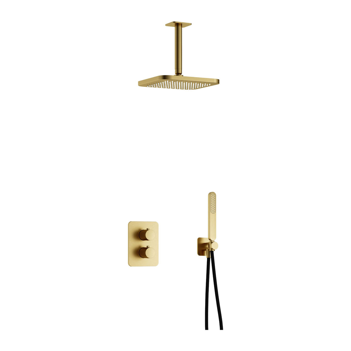 Hotbath Gal IBS40A inbouw regendoucheset thermostatisch met 2-weg stop-omstel Geborsteld messing PVD Plafondbuis + hoofddouche 22 cm (GL100) productfoto