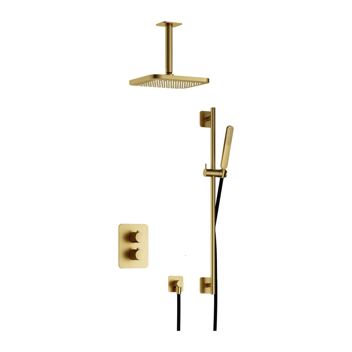 Hotbath Gal IBS40A inbouw regendoucheset thermostatisch met 2-weg stop-omstel Geborsteld messing PVD Plafondbuis + hoofddouche 22 cm (GL100) + glijstang productfoto