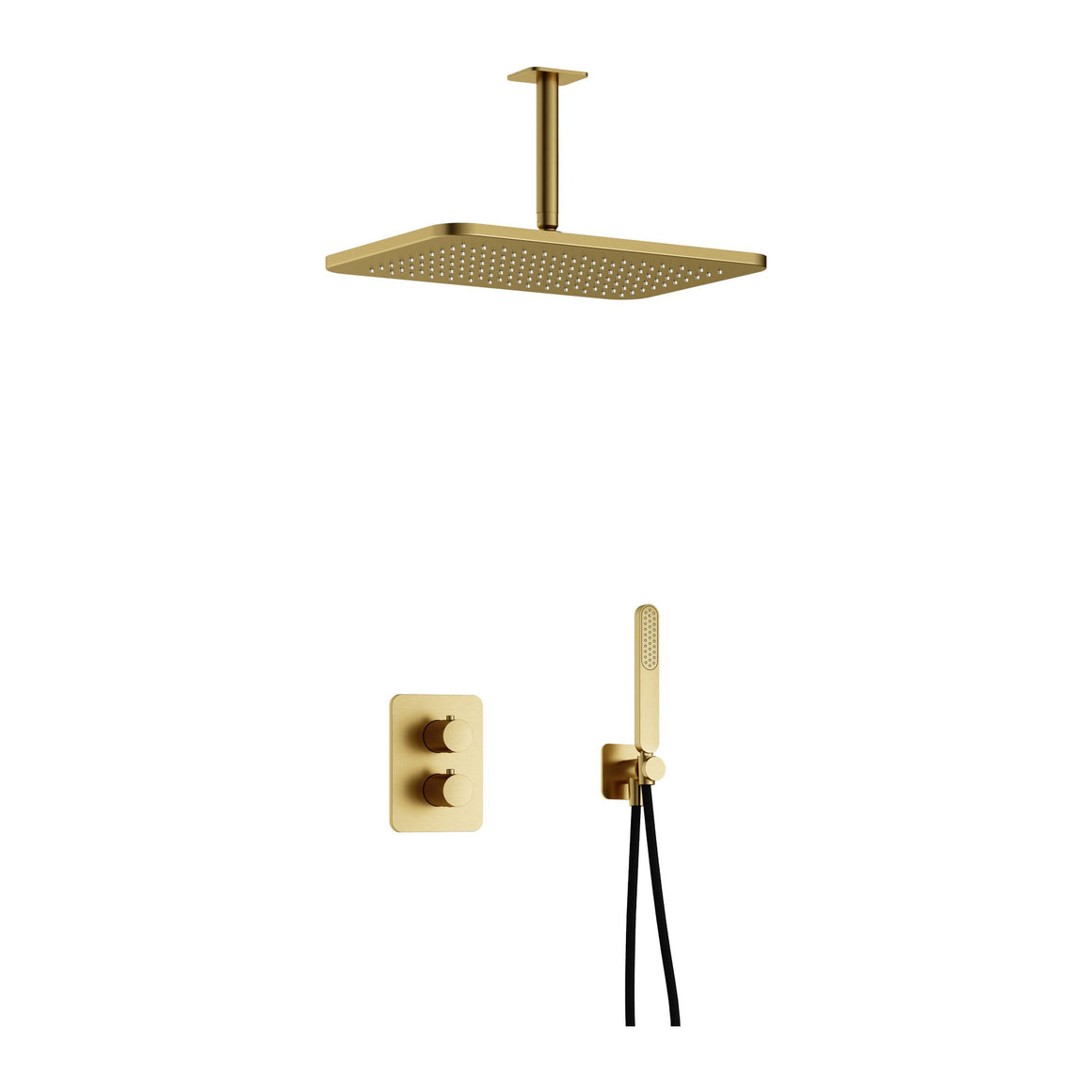 Hotbath Gal IBS40A inbouw regendoucheset thermostatisch met 2-weg stop-omstel Geborsteld messing PVD Plafondbuis + hoofddouche 27x40 cm (GL106) productfoto