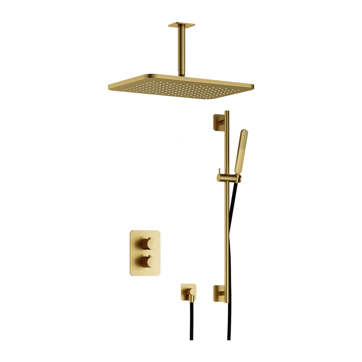 Hotbath Gal IBS40A inbouw regendoucheset thermostatisch met 2-weg stop-omstel Geborsteld messing PVD Plafondbuis + hoofddouche 27x40 cm (GL106) + glijstang productfoto