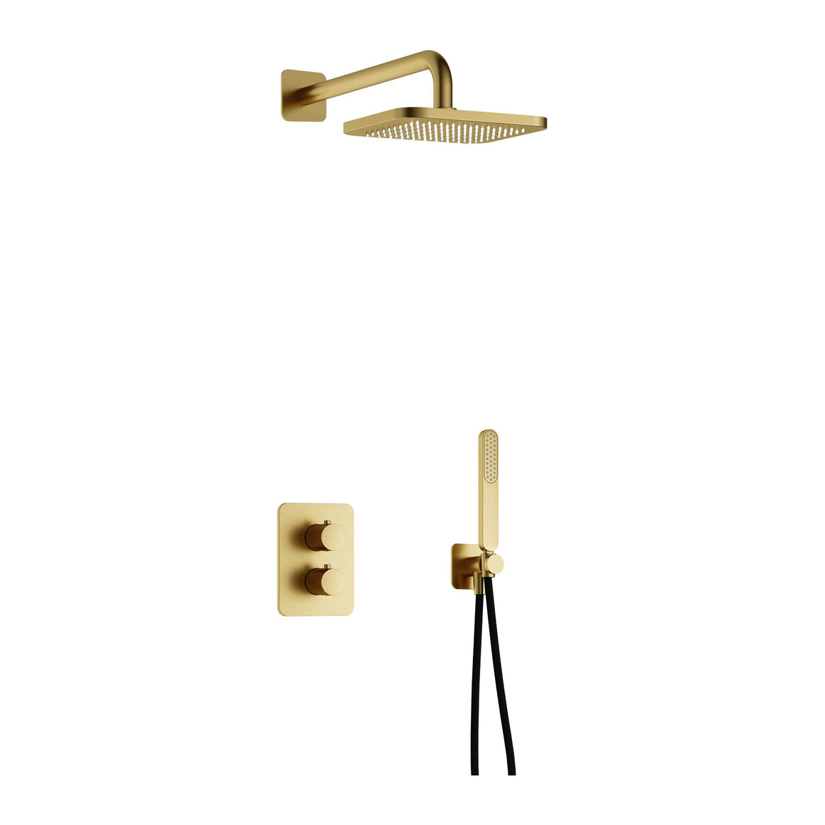 Hotbath Gal IBS40A inbouw regendoucheset thermostatisch met 2-weg stop-omstel Geborsteld messing PVD Wandarm + hoofddouche 22 cm (GL100) productfoto