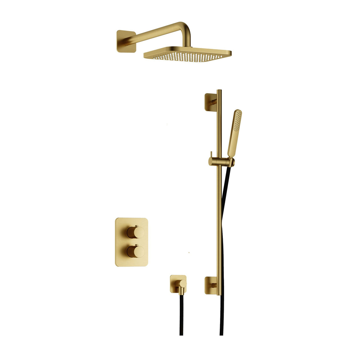 Hotbath Gal IBS40A inbouw regendoucheset thermostatisch met 2-weg stop-omstel Geborsteld messing PVD Wandarm + hoofddouche 22 cm (GL100) + glijstang productfoto