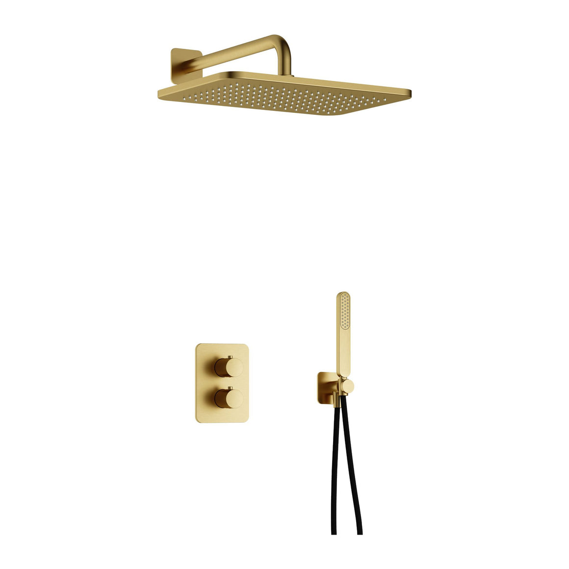 Hotbath Gal IBS40A inbouw regendoucheset thermostatisch met 2-weg stop-omstel Geborsteld messing PVD Wandarm + hoofddouche 27x40 cm (GL106) productfoto