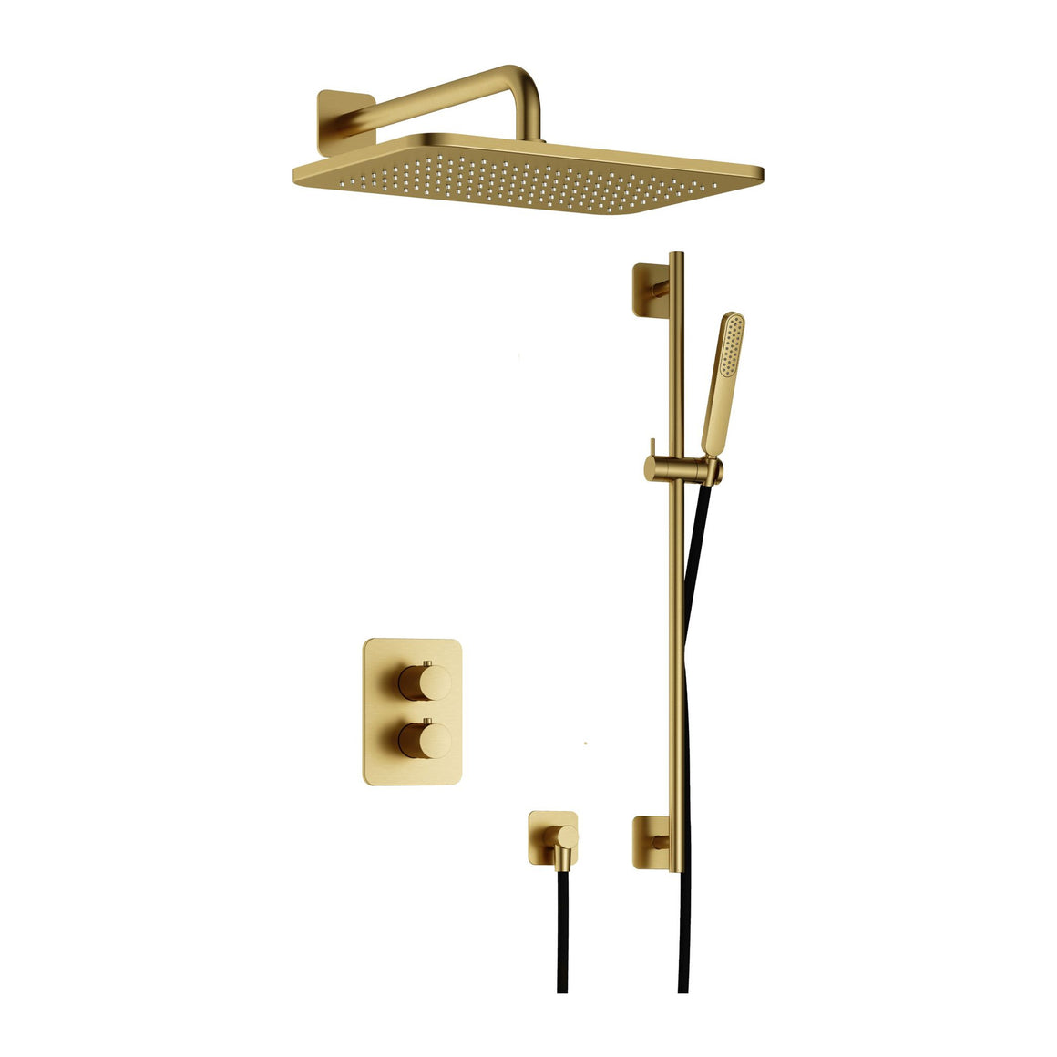 Hotbath Gal IBS40A inbouw regendoucheset thermostatisch met 2-weg stop-omstel Geborsteld messing PVD Wandarm + hoofddouche 27x40 cm (GL106) + glijstang productfoto