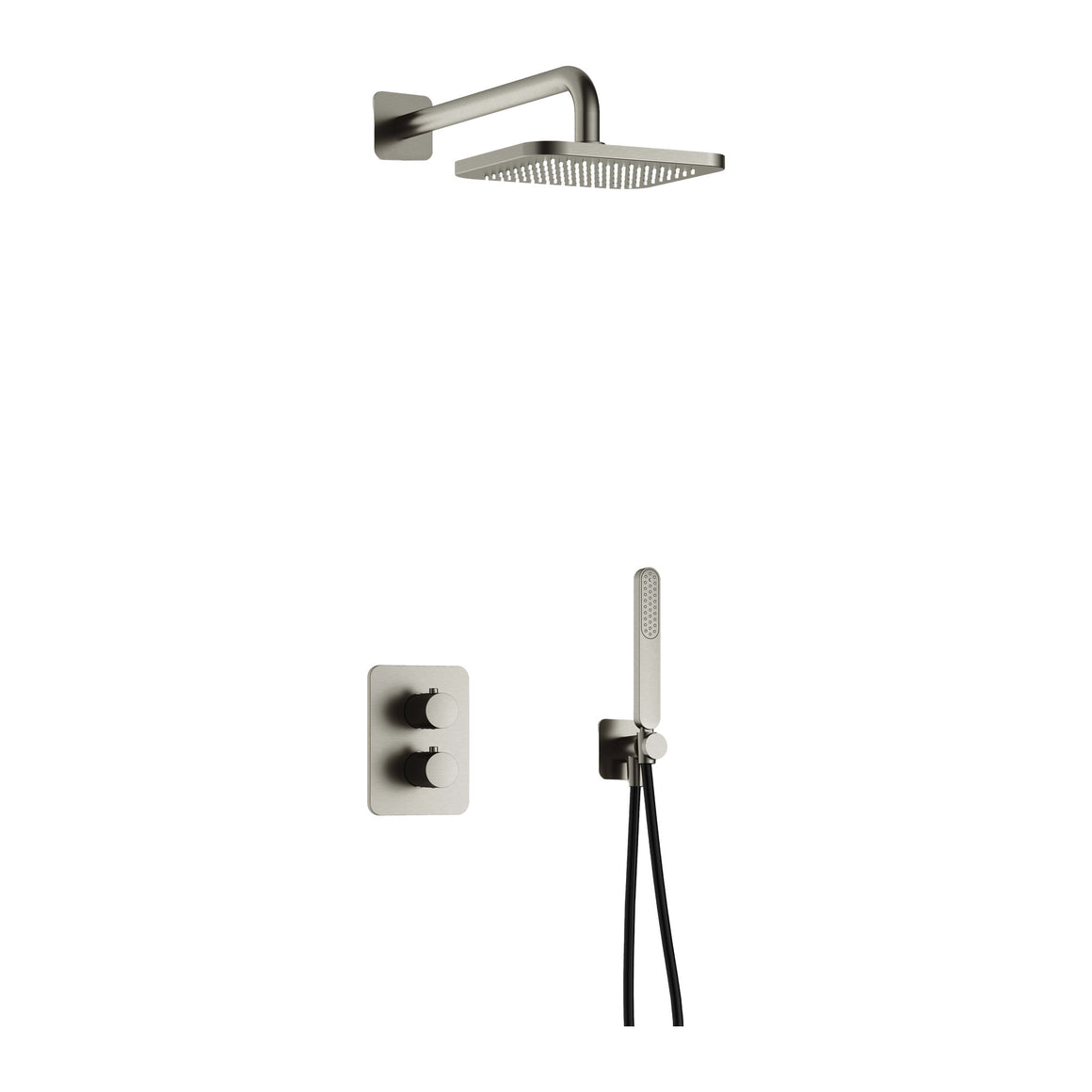 Hotbath Gal IBS40A inbouw regendoucheset thermostatisch met 2-weg stop-omstel Geborsteld nikkel Wandarm + hoofddouche 22 cm (GL100) productfoto