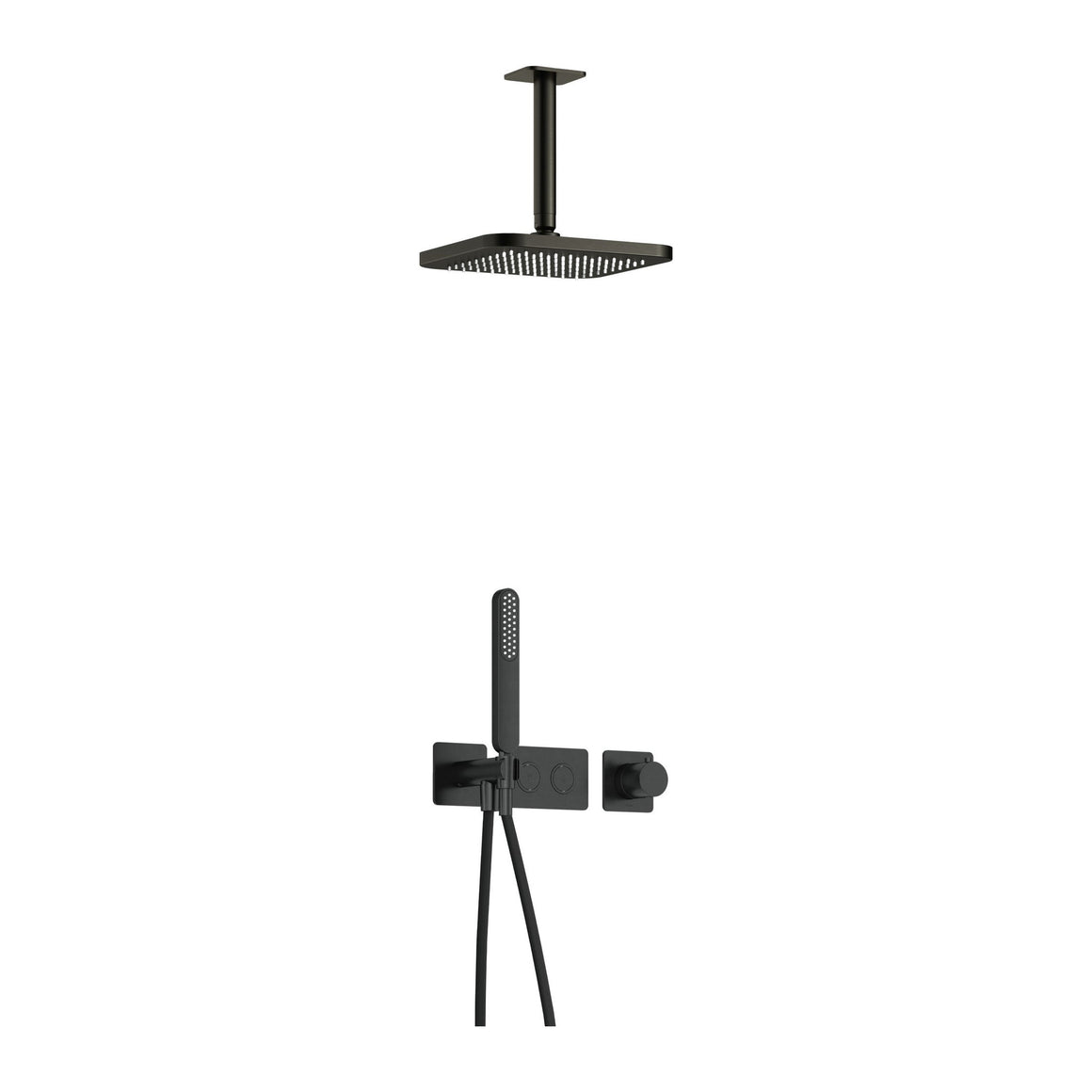 Hotbath Gal IBS41 inbouw regendoucheset thermostatisch met 2 pushbuttons Geborsteld gunmetal PVD Plafondbuis + hoofddouche 22 cm (GL100) productfoto