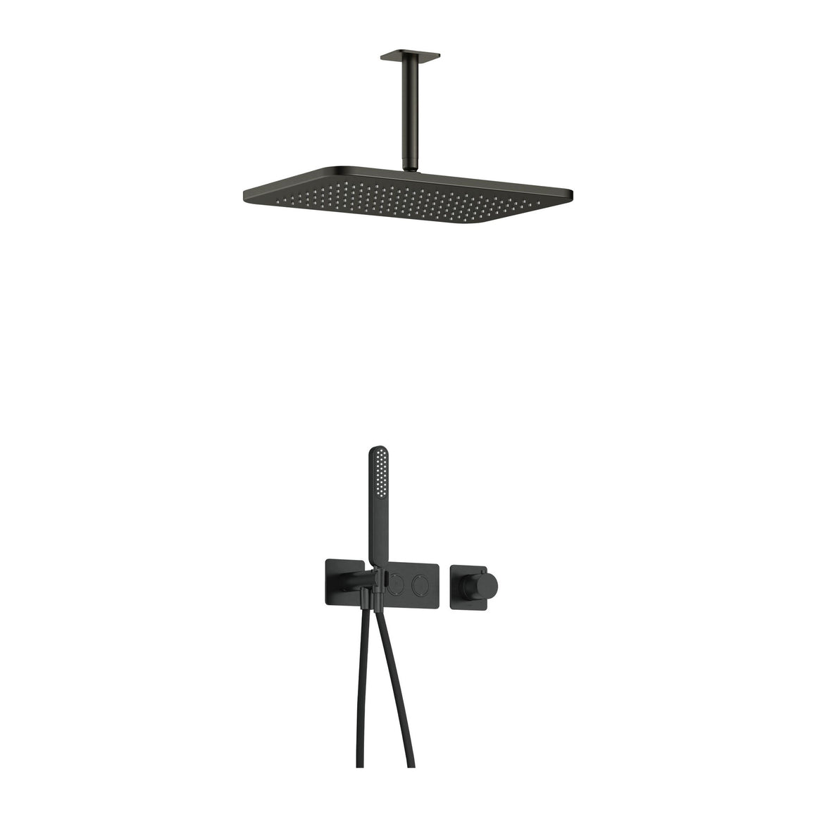 Hotbath Gal IBS41 inbouw regendoucheset thermostatisch met 2 pushbuttons Geborsteld gunmetal PVD Plafondbuis + hoofddouche 27x40 cm (GL106) productfoto