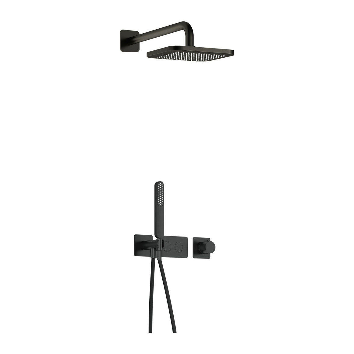 Hotbath Gal IBS41 inbouw regendoucheset thermostatisch met 2 pushbuttons Geborsteld gunmetal PVD Wandarm + hoofddouche 22 cm (GL100) productfoto