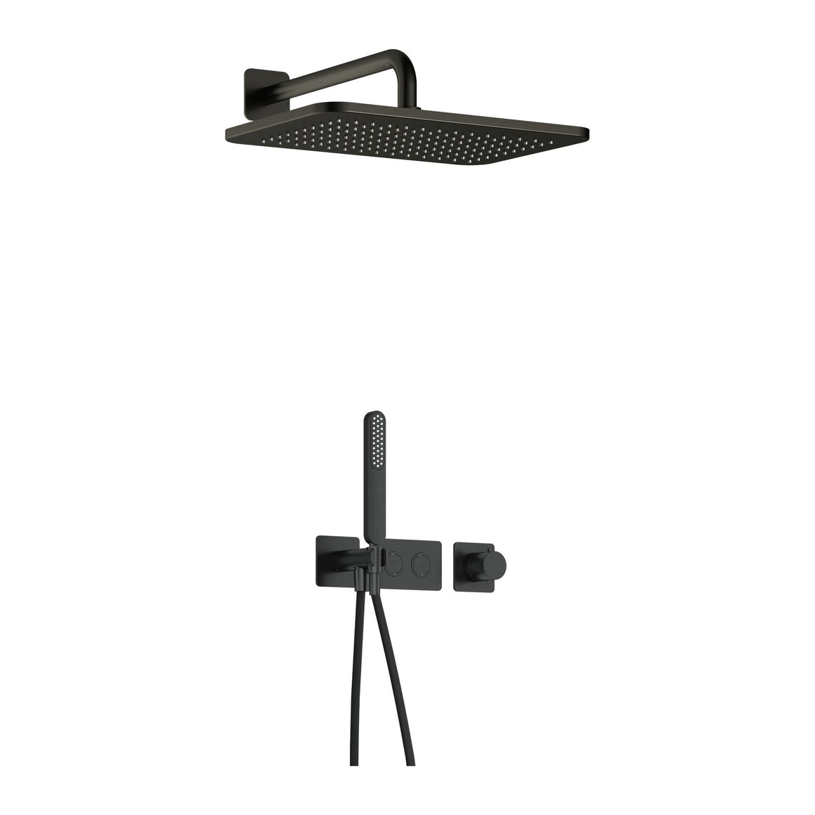 Hotbath Gal IBS41 inbouw regendoucheset thermostatisch met 2 pushbuttons Geborsteld gunmetal PVD Wandarm + hoofddouche 27x40 cm (GL106) productfoto