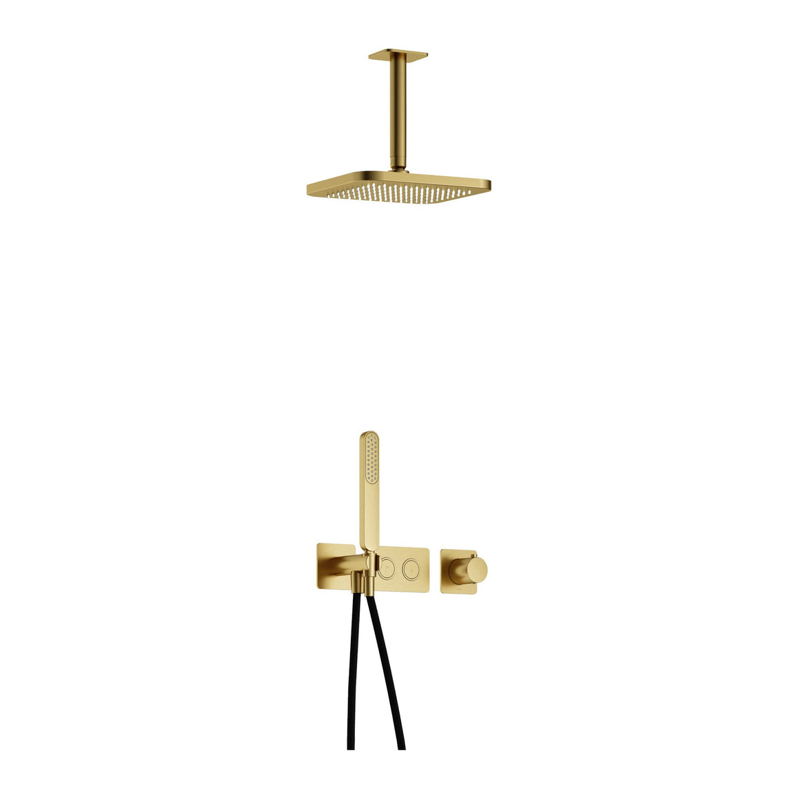 Hotbath Gal IBS41 inbouw regendoucheset thermostatisch met 2 pushbuttons Geborsteld messing PVD Plafondbuis + hoofddouche 22 cm (GL100) productfoto