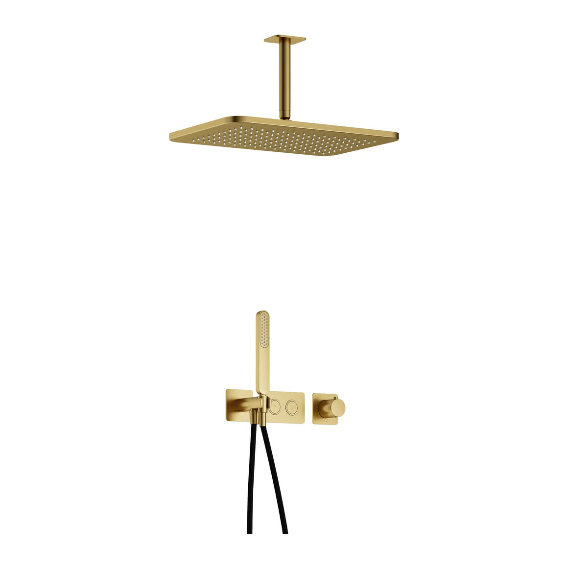 Hotbath Gal IBS41 inbouw regendoucheset thermostatisch met 2 pushbuttons Geborsteld messing PVD Plafondbuis + hoofddouche 27x40 cm (GL106) productfoto