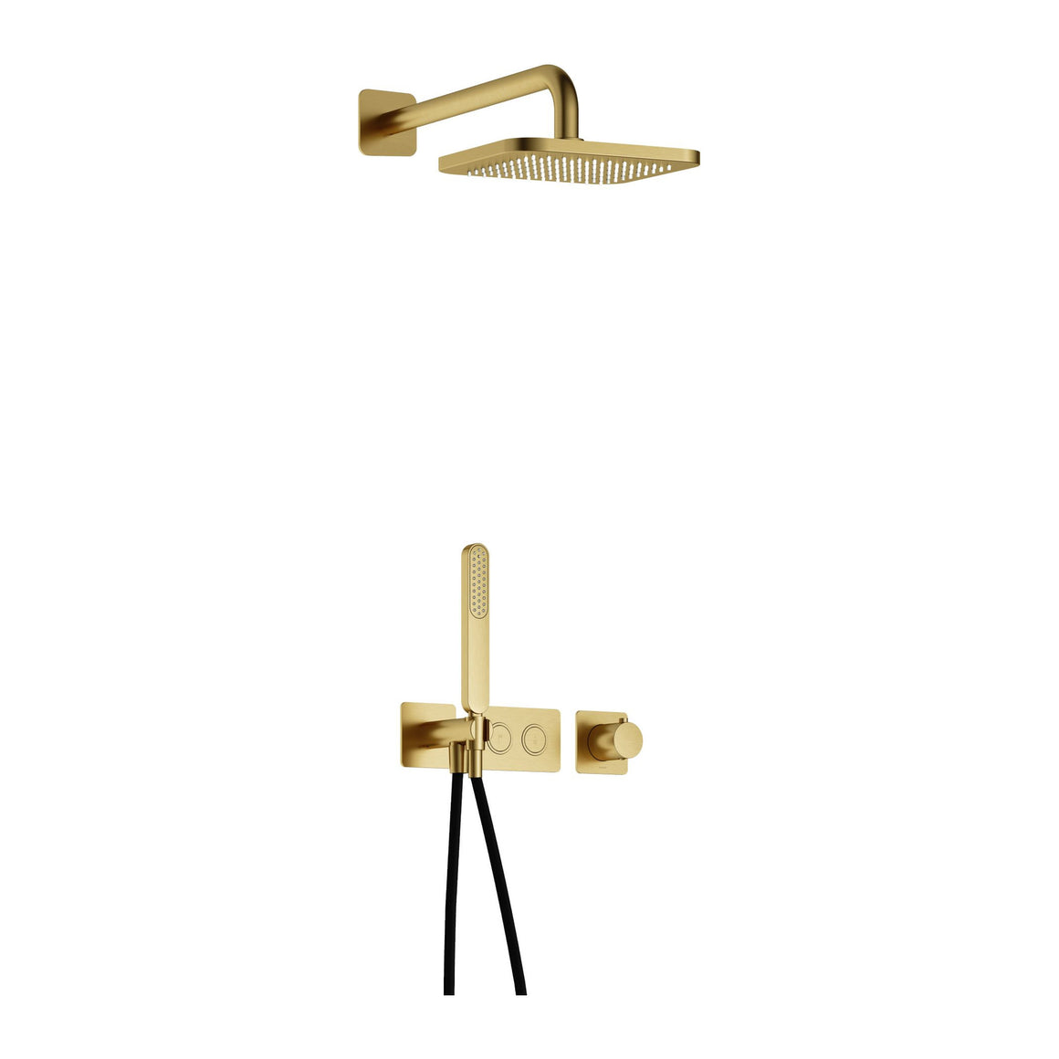 Hotbath Gal IBS41 inbouw regendoucheset thermostatisch met 2 pushbuttons Geborsteld messing PVD Wandarm + hoofddouche 22 cm (GL100) productfoto