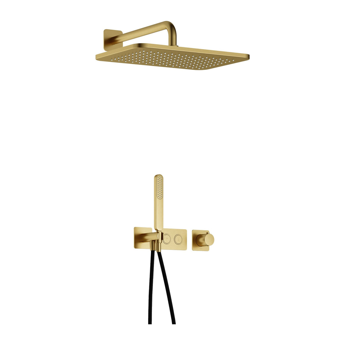 Hotbath Gal IBS41 inbouw regendoucheset thermostatisch met 2 pushbuttons Geborsteld messing PVD Wandarm + hoofddouche 27x40 cm (GL106) productfoto