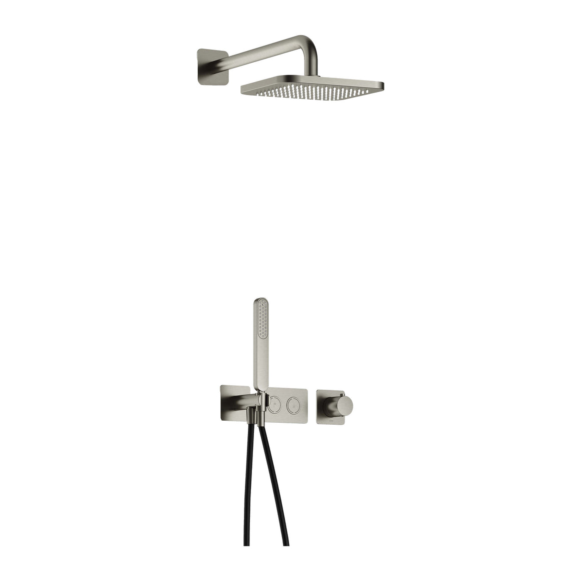 Hotbath Gal IBS41 inbouw regendoucheset thermostatisch met 2 pushbuttons Geborsteld nikkel Wandarm + hoofddouche 22 cm (GL100) productfoto