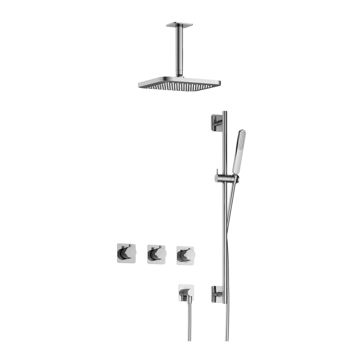 Hotbath Gal IBSGL70 inbouw regendoucheset thermostatisch met 2 stopkranen Chroom Plafondbuis + hoofddouche 22 cm (GL100) + glijstang productfoto