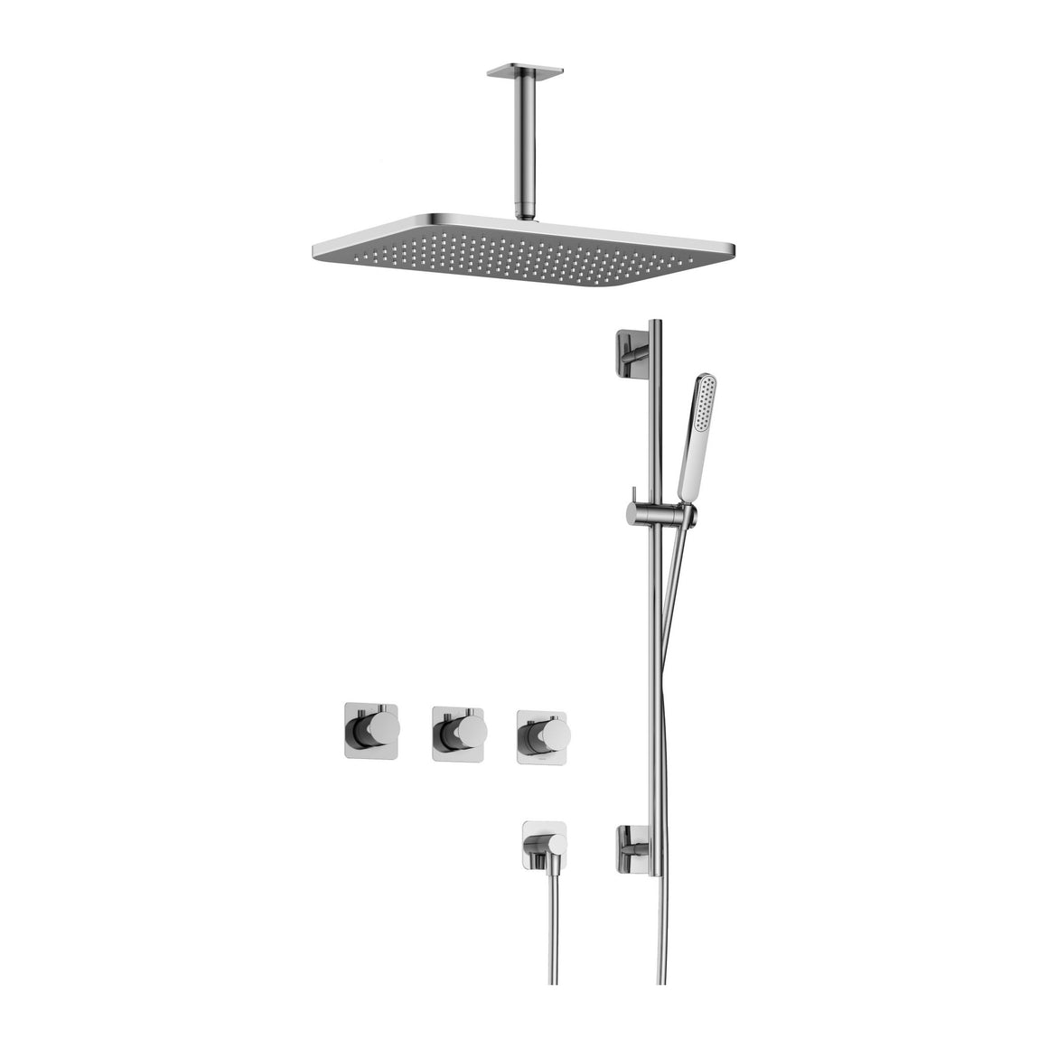 Hotbath Gal IBSGL70 inbouw regendoucheset thermostatisch met 2 stopkranen Chroom Plafondbuis + hoofddouche 27x40 cm (GL106) + glijstang productfoto