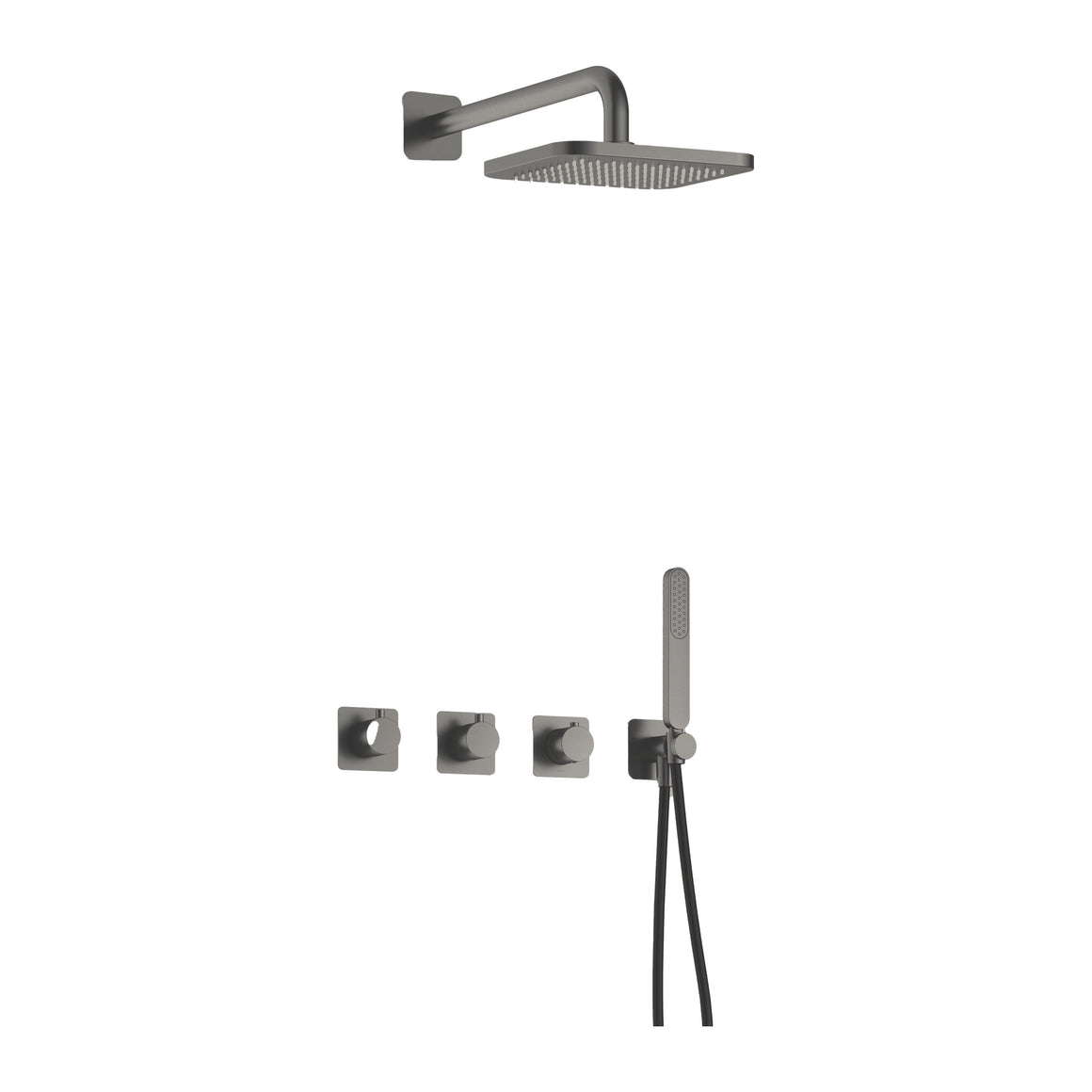 Hotbath Gal IBSGL70 inbouw regendoucheset thermostatisch met 2 stopkranen Geborsteld gunmetal PVD Wandarm + hoofddouche 22 cm (GL100) productfoto (kleurimpressie)