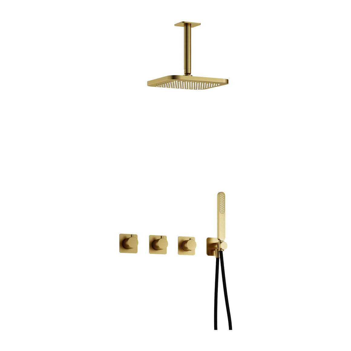 Hotbath Gal IBSGL70 inbouw regendoucheset thermostatisch met 2 stopkranen Geborsteld messing PVD Plafondbuis + hoofddouche 22 cm (GL100) productfoto