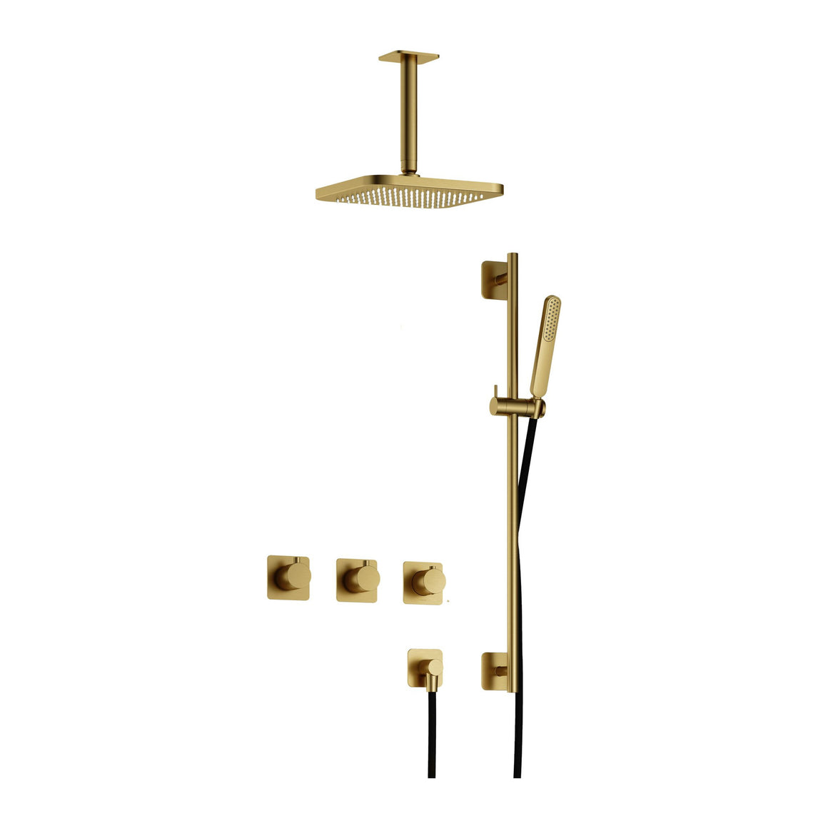 Hotbath Gal IBSGL70 inbouw regendoucheset thermostatisch met 2 stopkranen Geborsteld messing PVD Plafondbuis + hoofddouche 22 cm (GL100) + glijstang productfoto