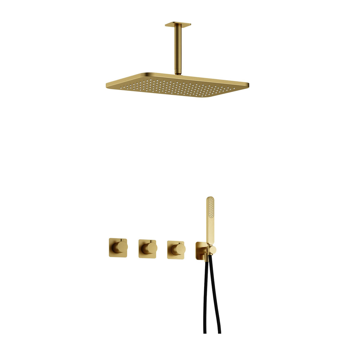 Hotbath Gal IBSGL70 inbouw regendoucheset thermostatisch met 2 stopkranen Geborsteld messing PVD Plafondbuis + hoofddouche 27x40 cm (GL106) productfoto