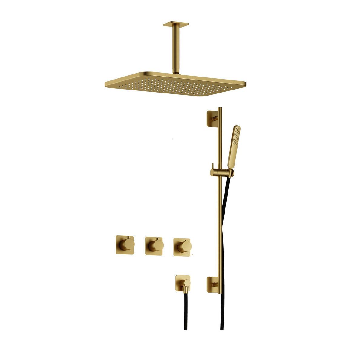 Hotbath Gal IBSGL70 inbouw regendoucheset thermostatisch met 2 stopkranen Geborsteld messing PVD Plafondbuis + hoofddouche 27x40 cm (GL106) + glijstang productfoto