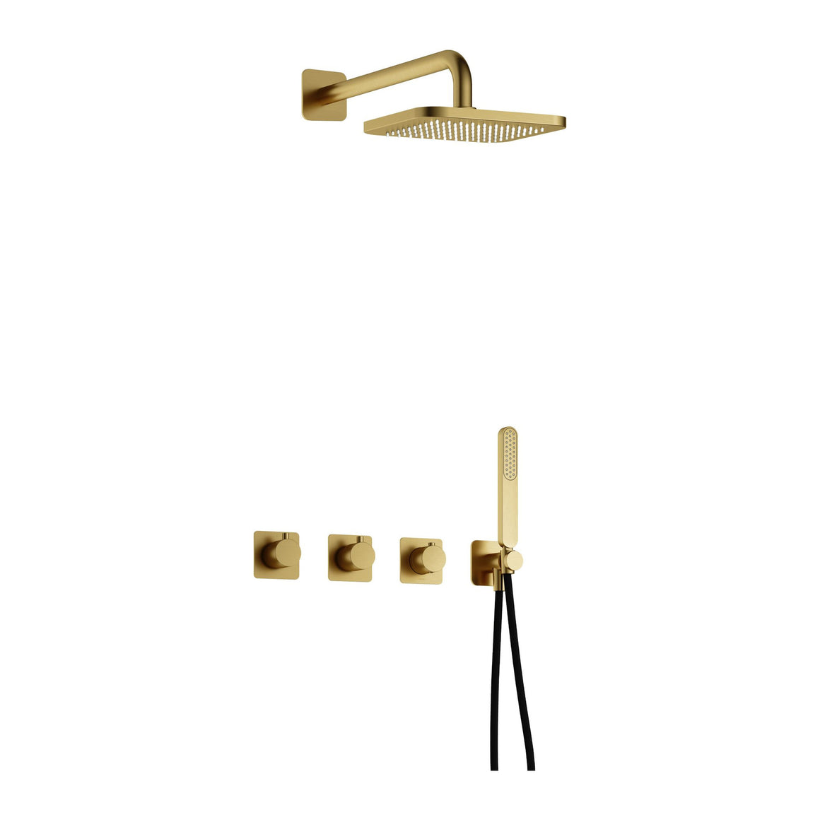 Hotbath Gal IBSGL70 inbouw regendoucheset thermostatisch met 2 stopkranen Geborsteld messing PVD Wandarm + hoofddouche 22 cm (GL100) productfoto