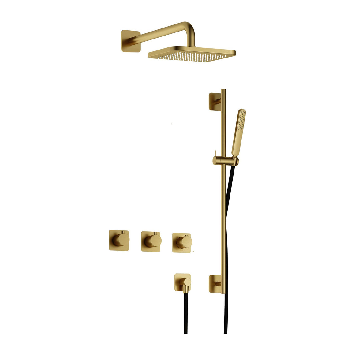 Hotbath Gal IBSGL70 inbouw regendoucheset thermostatisch met 2 stopkranen Geborsteld messing PVD Wandarm + hoofddouche 22 cm (GL100) + glijstang productfoto