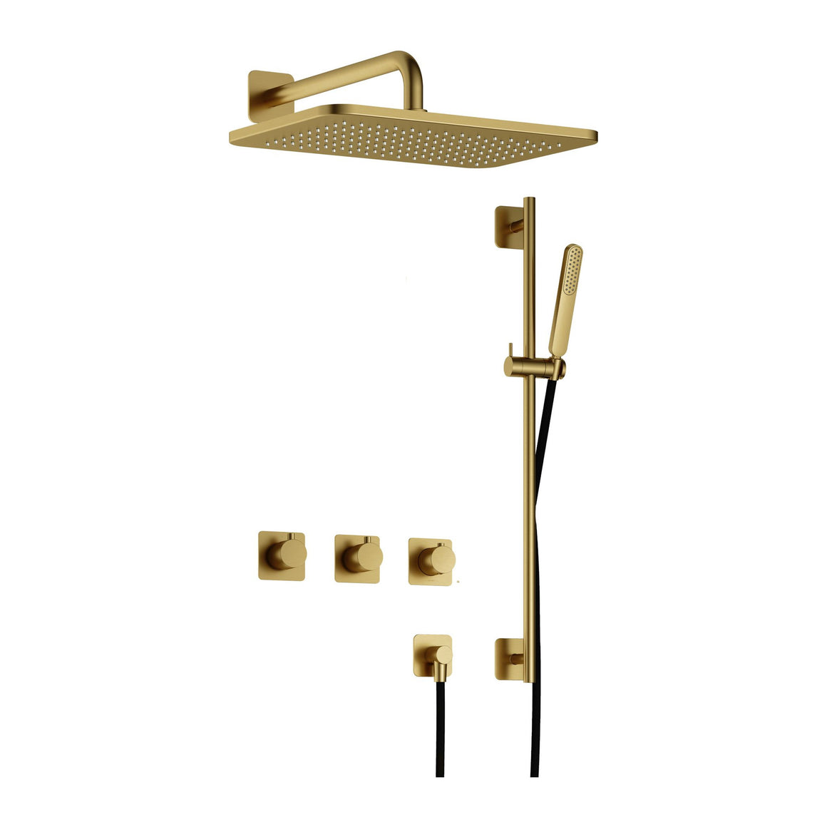 Hotbath Gal IBSGL70 inbouw regendoucheset thermostatisch met 2 stopkranen Geborsteld messing PVD Wandarm + hoofddouche 27x40 cm (GL106) + glijstang productfoto