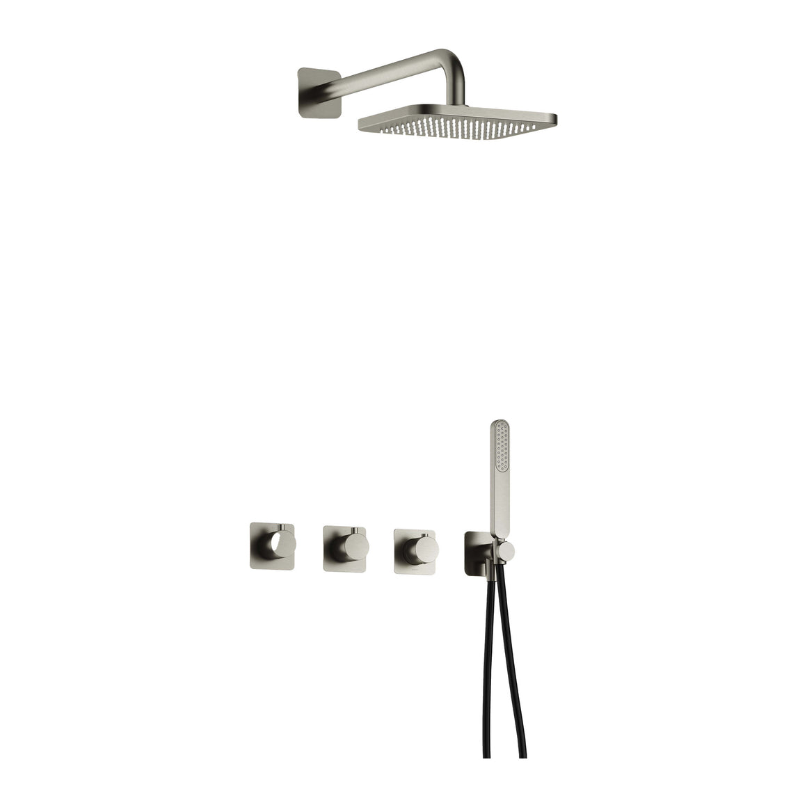 Hotbath Gal IBSGL70 inbouw regendoucheset thermostatisch met 2 stopkranen Geborsteld nikkel Wandarm + hoofddouche 22 cm (GL100) productfoto